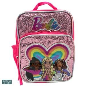 Mattel Barbie Love Wins Pink Sequin Girls Reusable Lunch Kit Tote Bag 10” NEW